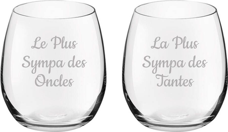 Royal Leerdam Drinkglas gegraveerd 39cl Le Plus Sympa des Oncles & La Plus Sympa des Tantes