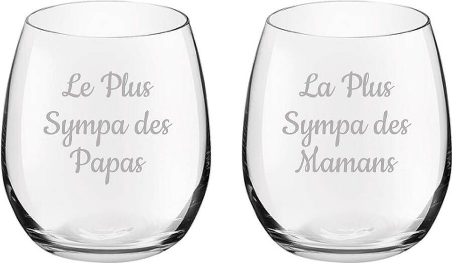 Royal Leerdam Drinkglas gegraveerd 39cl Le Plus Sympa des Papas & La Plus Sympa des Mamans