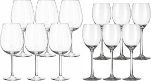 Royal Leerdam Een set van 12x stuks wijnglazen voor witte en rode wijn Plaza Witte rode wijn glazen Wijn drinken Wijnglazen van glas