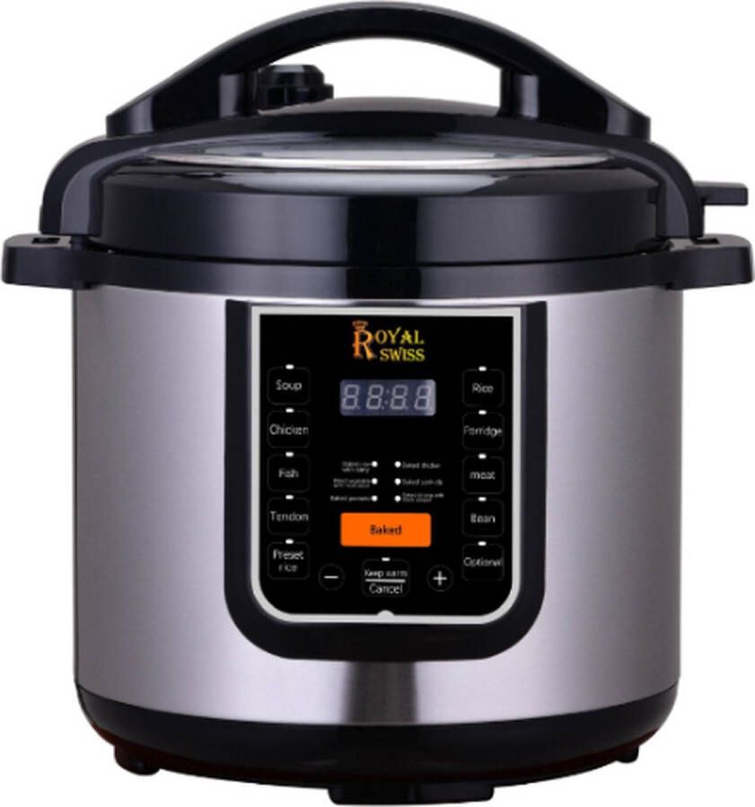 Royal Swiss 3 in 1 Slowcooker Multicooker Snelkookpan RVS 6 Liter