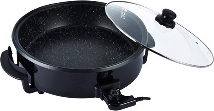 Royal Swiss bavary Luxe Bavary Hapjespan Elektrische Hapjespan 36 cm x 7 cm diep Pizza pan Regelbare thermostaat Met deksel Paella pan Zwart
