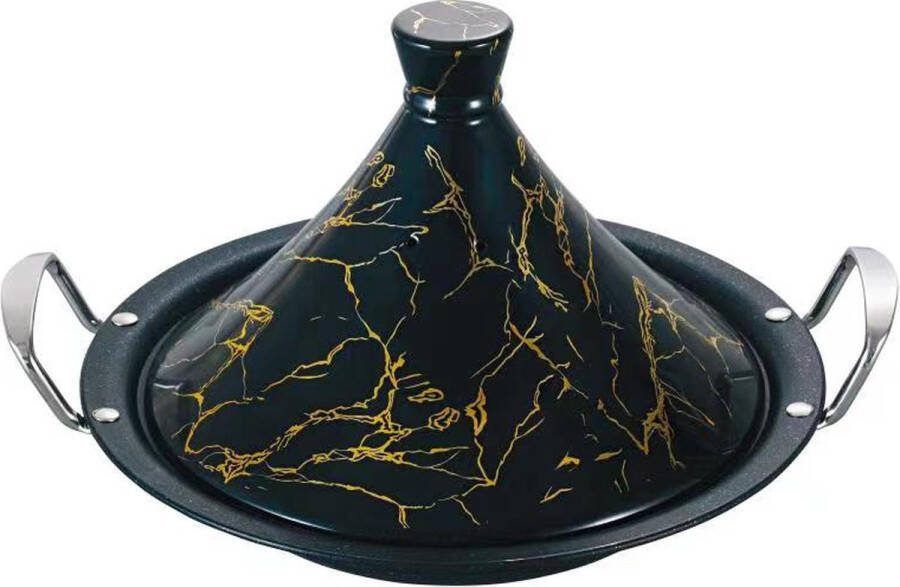 Royal Swiss Kook tajine 32 cm zwart&gold geschikt ook voor Inductie porseleinen deksel