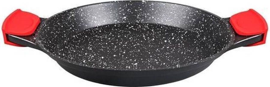 Royal Swiss Paella pan 32 cm Marble coating anti-aanbak Paellapan met verwijderbare siliconen handgreep Zwart