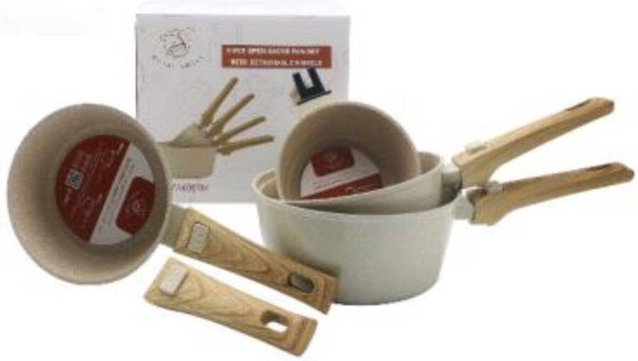 Royal Swiss Pannenset 8-delig Sauspan Afneembare handgreep Inductie 14 16 18 en 20 cm Steelpannen Antiaanbaklaag Beige