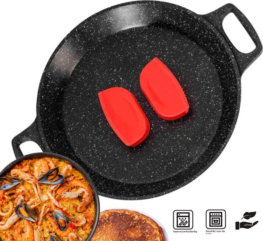 Royal Swiss Royal Cuisine Amsterdam Paella pan 32 cm – antiaanbaklaag Steencoating voor Inductie en alle warmtebronnen Met afneembare siliconen handvatten