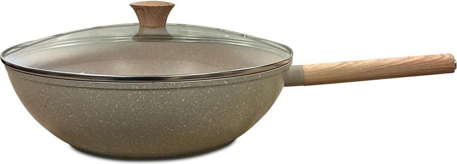 Royal Swiss Wokpan Ø 32 cm 5.9 Liter Inductie Glazen deksel Alle warmtebronnen Beige