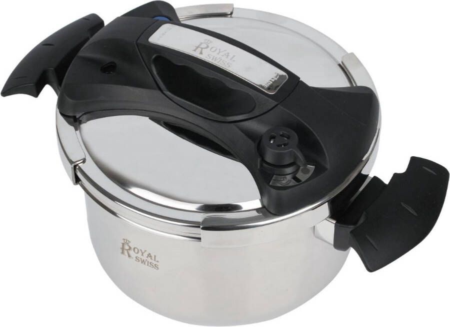 Royal Swiss Snelkookpan 10 Liter Voor Alle Warmtebronnen Pressure Cooker RVS Inductie Eenhandig mechanisme