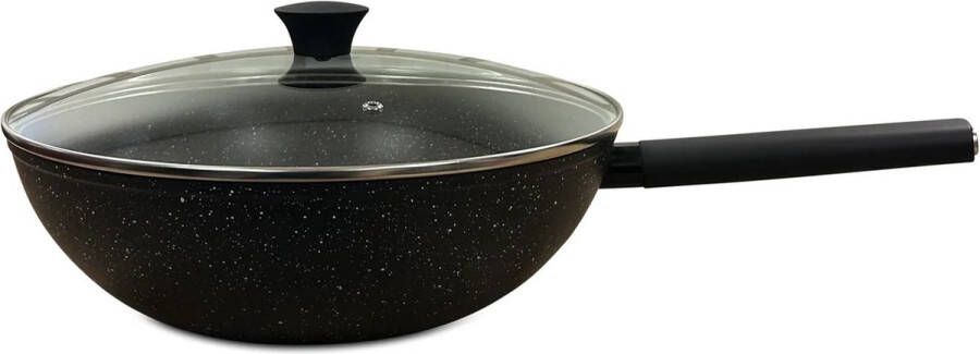 Royal Swiss Wokpan Ø 28 cm 3.7 Liter Inductie Glazen deksel Alle warmtebronnen Zwart