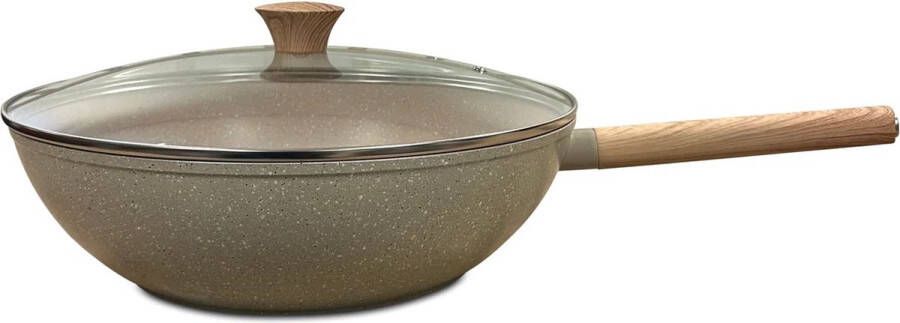 Royal Swiss Wokpan Forged Wokpan Ø 28 cm 3.7 Liter Inductie Glazen deksel Alle warmtebronnen Beige
