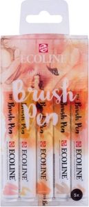 Royal Talens Ecoline Brushpen Set met 5 Pennen (Beige Roze) + een handige Zipperbag + 2 x A4 Ecoline aquarelblok + Basis Boekje Brush Handlettering