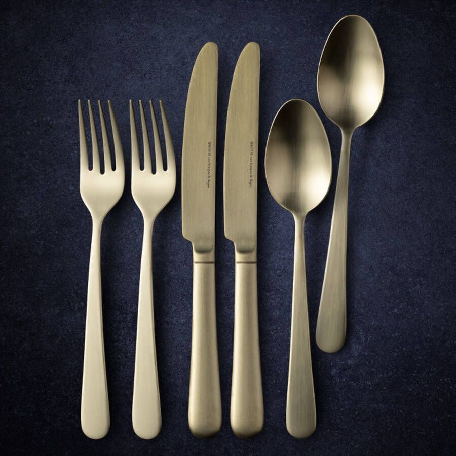Royal van Kempen en Begeer Royal van Kempen & Begeer bestek | Tafelbestek champagne voor 2 personen | 6-delige set | Bevat 2x tafellepel 2x tafelvork en 2x tafelmes | Vork en lepel: 18 10-edelstaal | Mes: chroomstaal 13 10 | Matte uitvoering | Enkel handwas