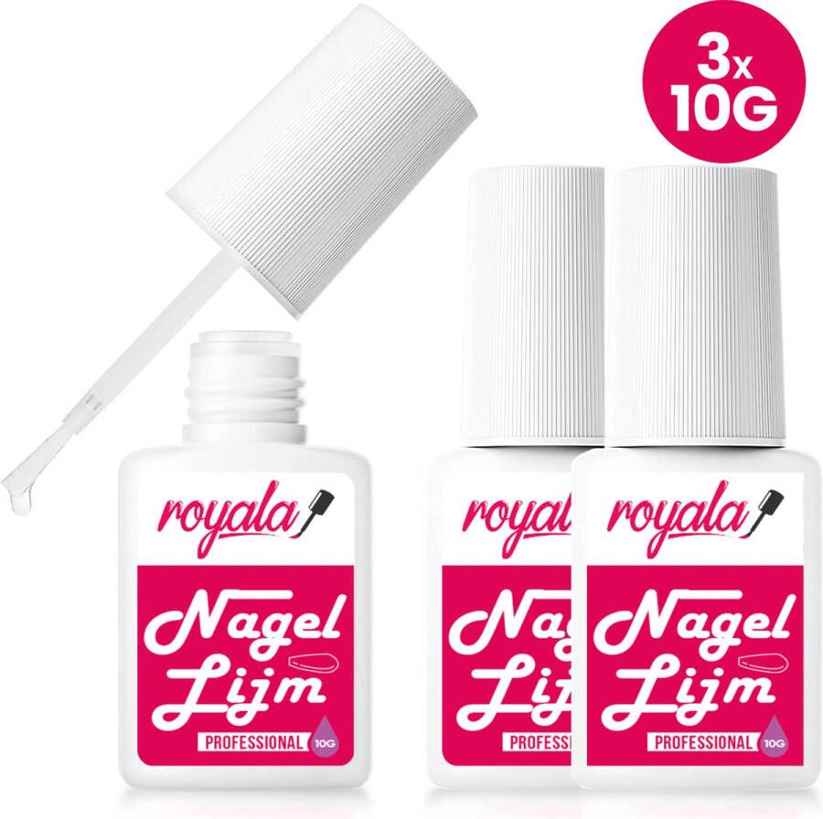 Royala Nagellijm 3 flesjes a 10ml Totaal 30ml Nagellijm met kwastje fijne precisie-applicator Nagel Lijm Nail Glue