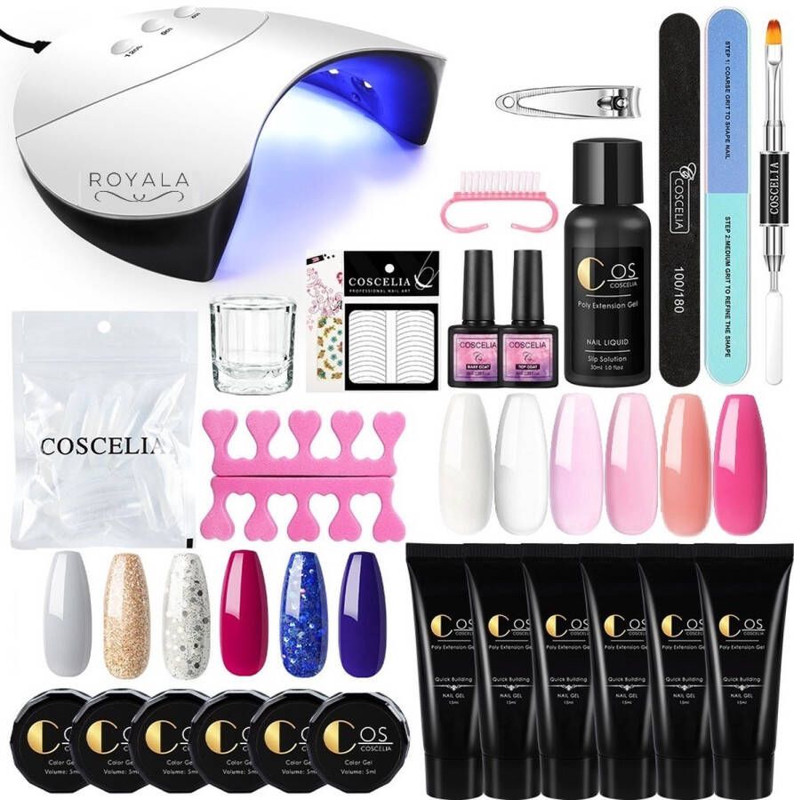 Royala Polygel kit POG1 – Poly Gellak starterspakket 6 Polygel Kleuren + 6 kleuren UV Gel 12 Kleuren Polygel Pakket incl. 36W LED UV Nagellamp Polygel nagels LED UV Nagel lamp Polygel Nagels Starterspakket Poly acryl nagels Nail art