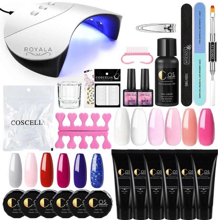 Royala Polygel kit POG2 – Poly Gellak starterspakket 6 Polygel Kleuren + 6 kleuren UV Gel 12 Kleuren Polygel Pakket incl. 36W LED UV Nagellamp Polygel nagels LED UV Nagel lamp Polygel Nagels Starterspakket Poly acryl nagels Nail art