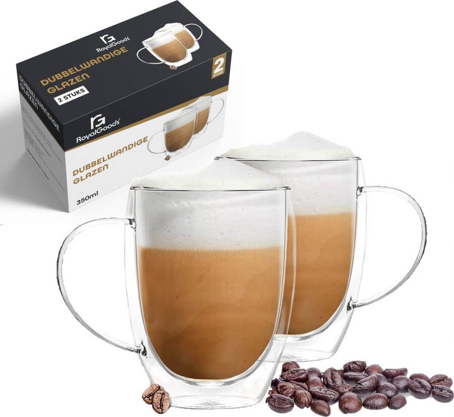 RoyalGoods Dubbelwandige Glazen Met Oor – Koffieglazen Theeglazen – 350ML – 2 Stuks – Cappuccino Glazen Latte Macchiato Glazen