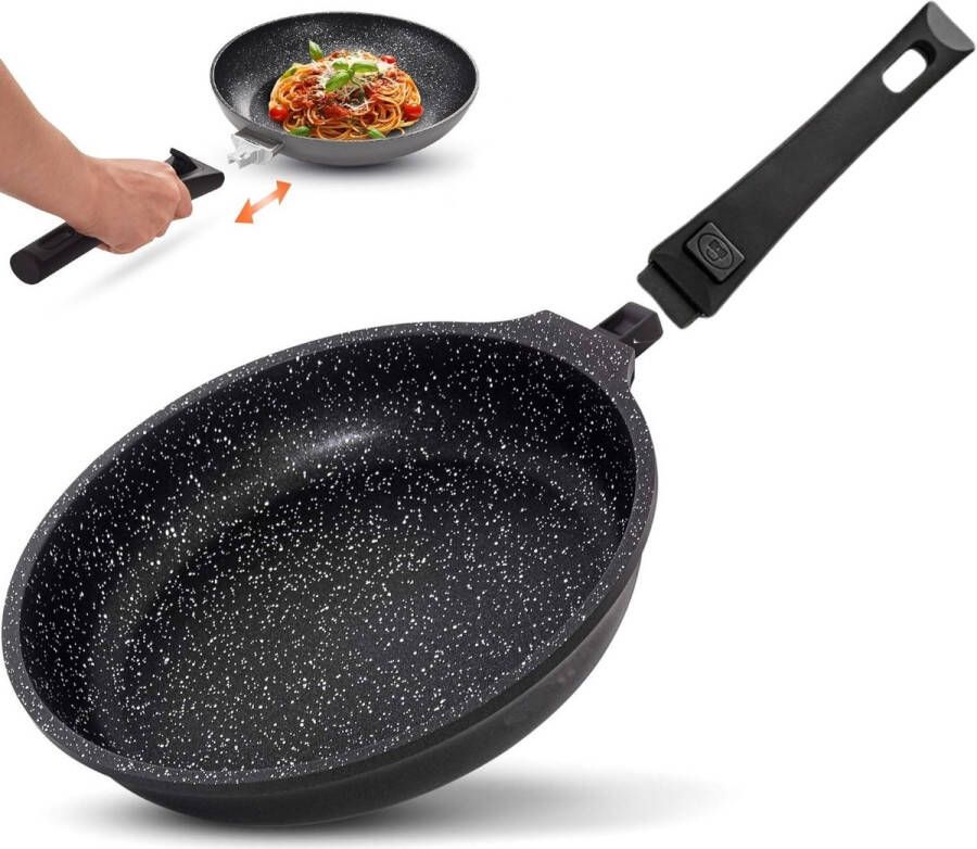 Royalty line 3124B Inductie Koekenpan Ø 24 cm Met Afneembare Handgreep PFAS-vrij Antiaanbaklaag Pan Voor Alle Warmtebronnen Zwart