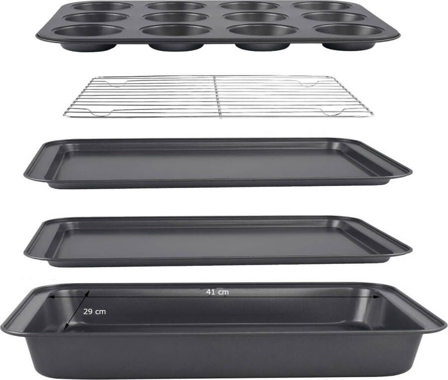Royalty line 5RB Bakvorm Set 5 Delig Bakvormen Bakset Muffinvorm Bakplaat Antiaanbaklaag Zwart