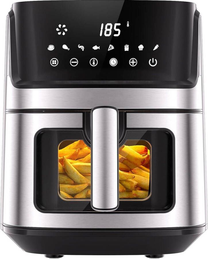 Royalty line AF21708D Airfryer XXL 6.5 Liter Heteluchtfriteuse XL 1700W Digitaal Airfryers Met Kijkvenster 8 Voorgeprogrammeerde Programma's Zwart RVS