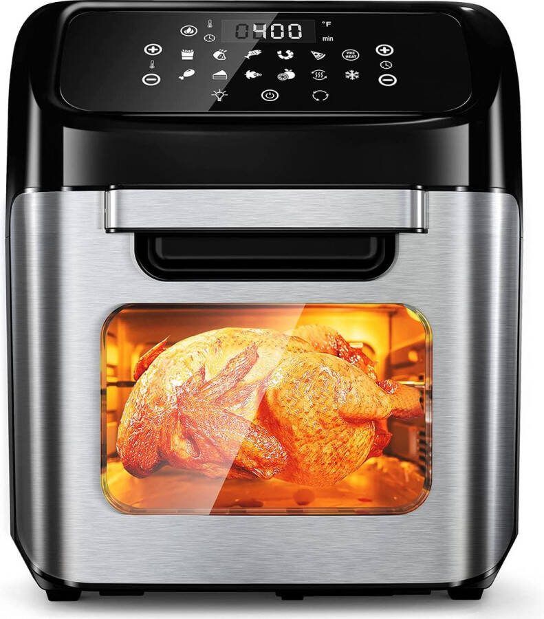 Royalty line AFO12601 Airfryer Oven Airfryer XXL 12 Liter Heteluchtfriteuse 5 Accessoires 12 Programma's 80 tot 200°C Heteluchtoven 1800W Zwart RVS