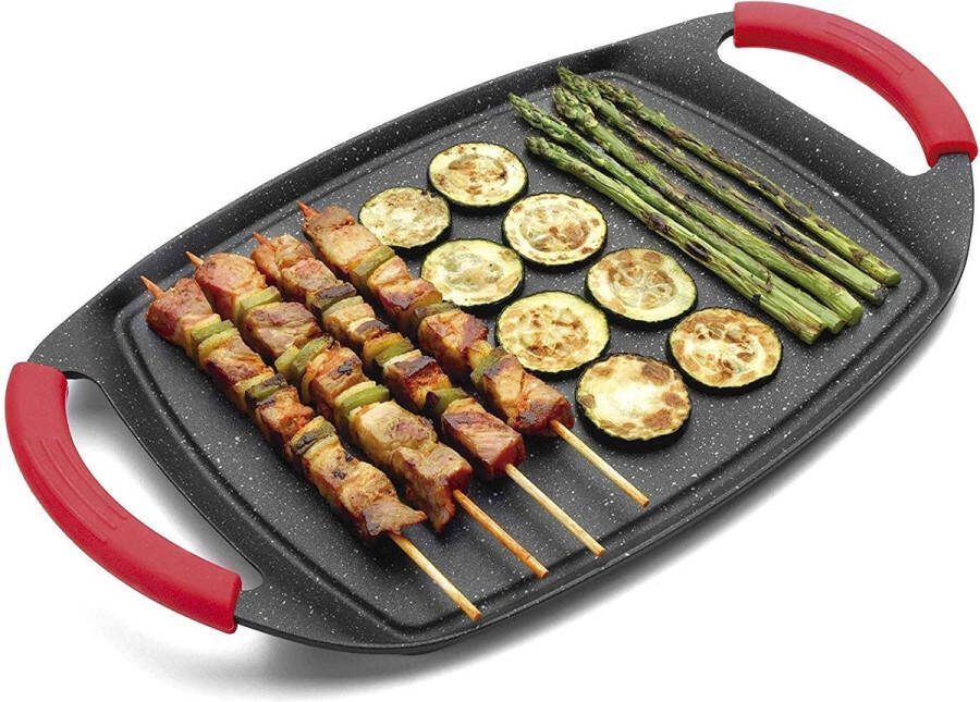 Royalty line ATG36M Grillplaat Inductie 36 cm Plancha Grillpan Inductie Voor Alle Warmtebronnen Oven Vrij Met Afneembare Handvatten Zwart