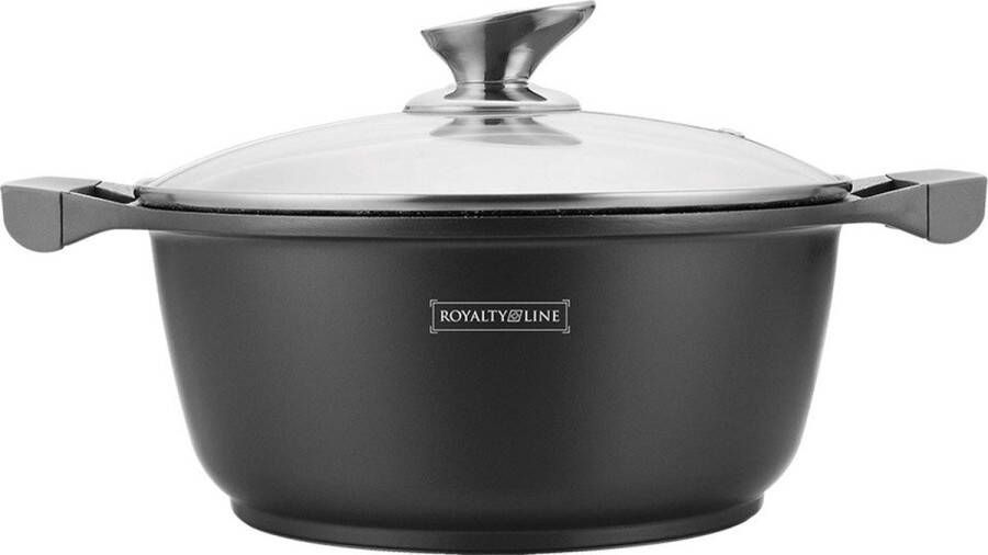 Royalty line BS20M Braadpan Bakpan Soeppan Ø 20 cm 2.5 Liter Kookpan Met Glazen Deksel Antiaanbaklaag Aluminium Zwart