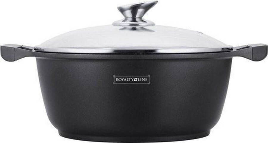 Royalty line BS30M Braadpan Inductie Bakpan Soeppan Ø 30 cm 7 Liter Kookpan Met Glazen Deksel Antiaanbaklaag Aluminium Zwart