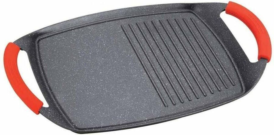 Royalty line BTG36M Grillplaat Inductie 36 cm Plancha Inductie Met Ribbels Grillpan Inductie Voor Alle Warmtebronnen Grill Pan Met Afneembare Handvatten Oven Vrij Zwart