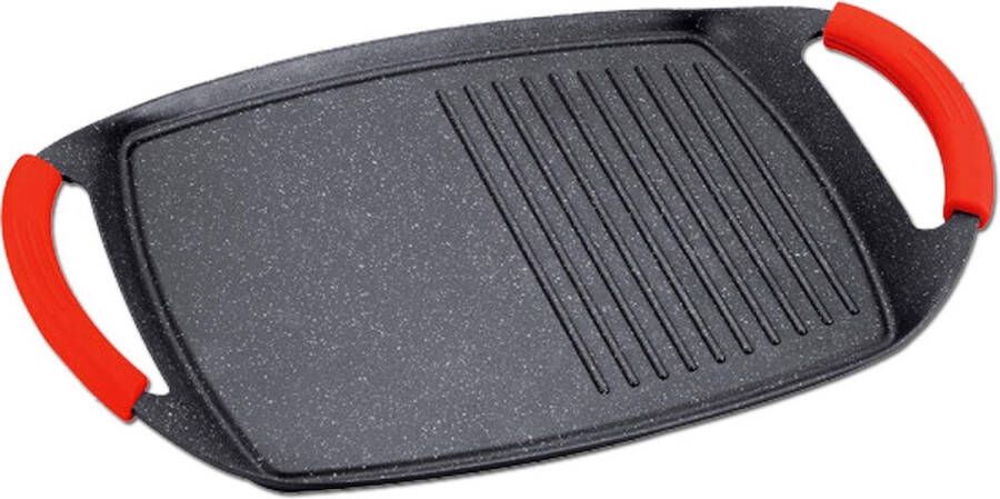 Royalty line BTG47M Grillplaat Inductie 47 cm Plancha Inductie Met Ribbels Grillpan Voor Alle Warmtebronnen Grill Pan Met Afneembare Handvatten Zwart