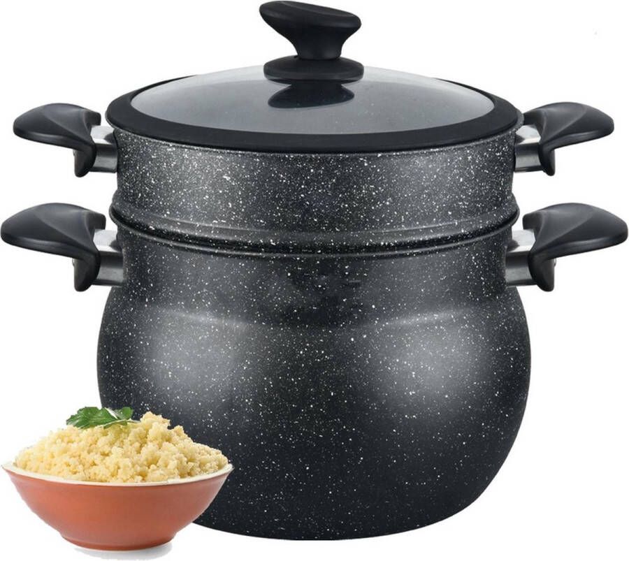 Royalty line CP13L Stoompan Inductie Groot Couscous Pan 13 Liter Ø28 cm Rijst en Groentestomer Soeppan Inductie Voor Alle Warmtebronnen Couscoussier Zwart