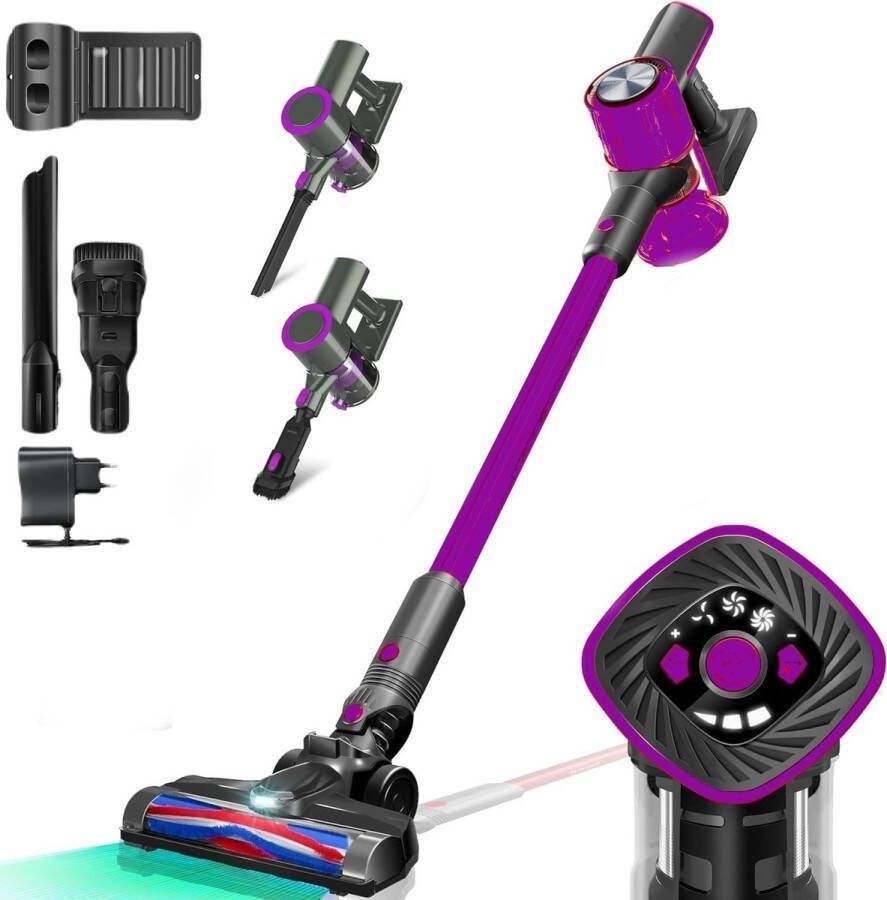 Royalty line CVC9316 Steelstofzuiger Draadloos 3 in 1 Stofzuiger Zonder Zak LED Verlichting 0.8L Stofreservoir Stofzuiger Draadloos Lichtgewicht Vacuum Cleaner Geïntegreerde Reiniger Paars