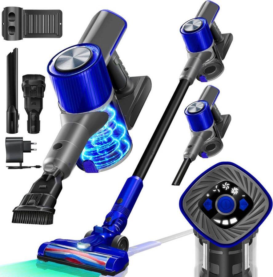 Royalty line CVC9316 Steelstofzuiger Draadloos 3 in 1 Stofzuiger Zonder Zak Met LED 0.8L Stofreservoir Stofzuiger Draadloos Lichtgewicht Vacuum Cleaner Geïntegreerde Reiniger Blauw