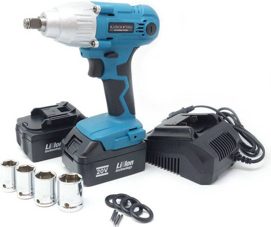 Royalty line Deutsche Stahl Slagmoersleutel Met 2 Accu Draadloos Elektrische Moersleutel Draadloos Slagschroevendraaier Gereedschap Impact Wrench Met LED 20V incl. 4-delige Doppenset en Opbergkoffer Blauw