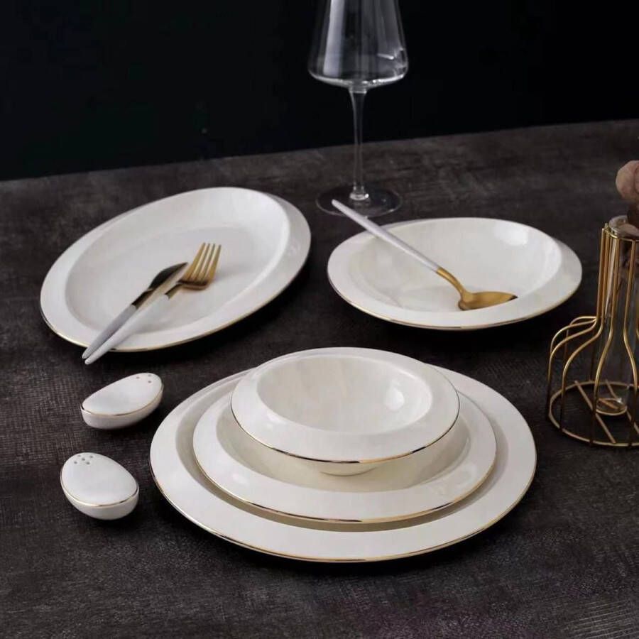 Royalty line DS27WS Serviesset 27 Delig 6 Persoons Porselein Servies Set Goud Wit