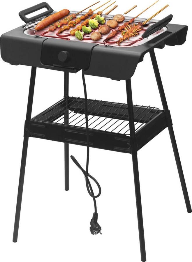 Royalty line Elektrische Barbecue Indoor en Outdoor BBQ Tafelgrill Elektrische Grill Oppervlak 40x24 cm 2000W Met Stand Zwart