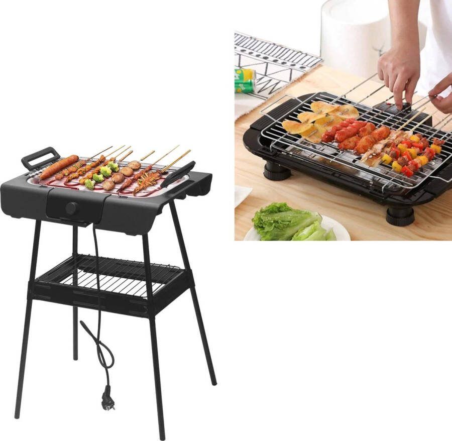 Royalty line Elektrische Barbecue Grillplaat Tafelgrill Bakplaat Elektrische Grill Zwart Grilloppervlak 40x24 Cm 2000W Met Standaard