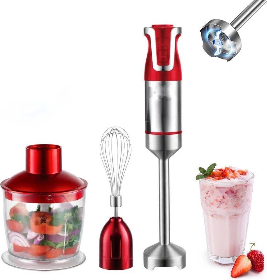 Royalty line ESMS800 Staafmixer 3 in 1 Staafmixer Set 800W RVS Hakmolen Blender Handmixer Garde Met Snelheidsinstellingen RVS Rood
