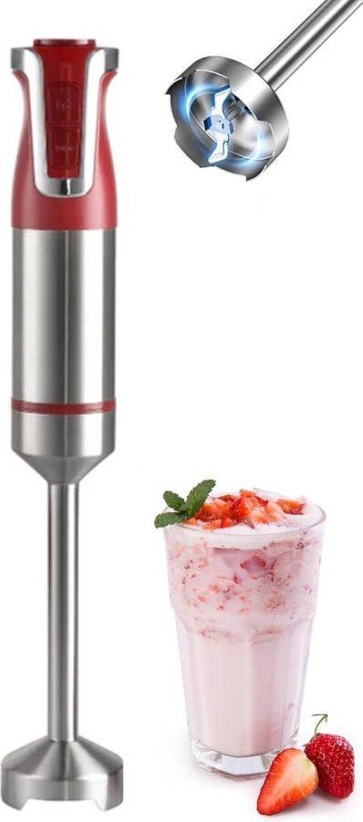 Royalty line ESTM800 Staafmixer Krachtig Motor 800W RVS Blender Handmixer Met 20 Snelheidsinstellingen en Turbo Functie Rood