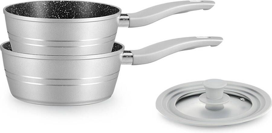 Royalty line FS2M Steelpannen Inductie 3 Delig Steelpan Met Universele Deksel Ø 18 20 cm Antiaanbaklaag Pannenset Voor Alle Warmtebronnen Silver