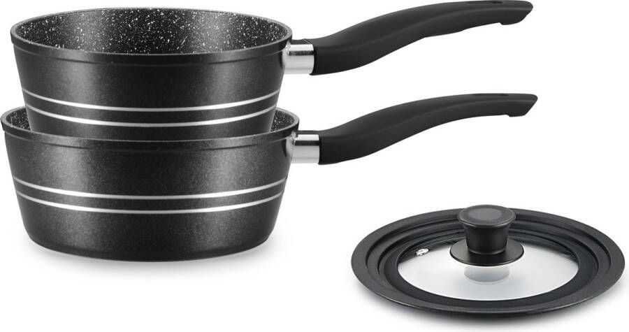 Royalty line FS2M Steelpannen Inductie 3 Delig Steelpan Met Universeel Deksel Ø 18 20 cm Antiaanbaklaag Pannenset Voor Alle Warmtebronnen Zwart