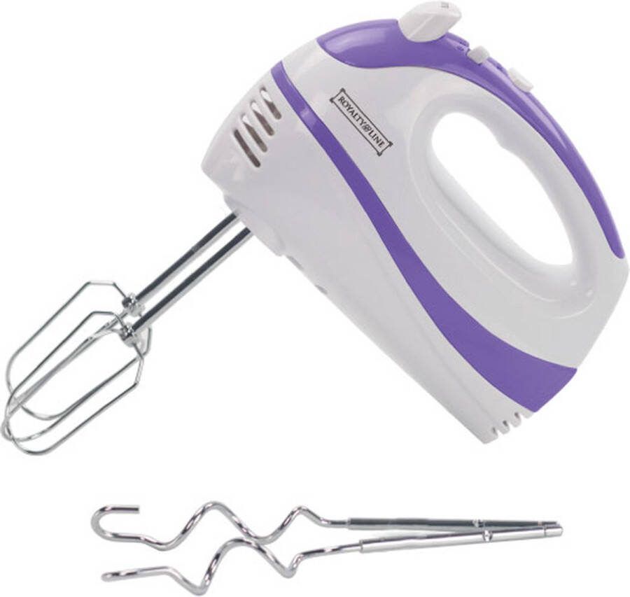 Royalty line HM250T Handmixer 300W Mixer Kloppers & Garde Mixers Met 5 Snelheidsinstellingen en Turbofunctie Wit Paars