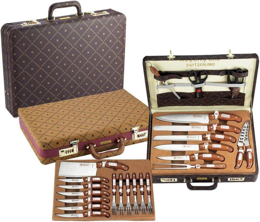 Royalty line K25LB Messenset 25 Delig Keukenset Koksmes Met Luxe Geschenkdoos Scherpe Messen RVS Houtlook