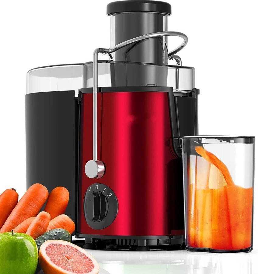 Royalty line PJ19001 Slowjuicer Sapcentrifuge voor Groenten & Fruit Juicer met 450ml Sapbeker en 1500ml Pulpreservoir 3 Snelheden 500W Rood