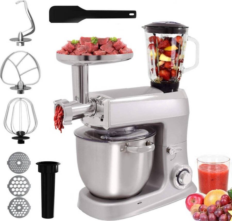 Royalty line PKM2100BG Keukenmachine Keukenrobot 2100W Foodprocessor met Blender en Vleesmolen Mengkom 7.5 Liter Zilver
