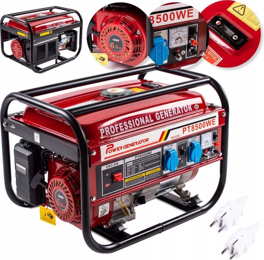 Royalty line Powertech PT8500WE Benzine Generator Aggregaat Max. 2700 Watt 4 Takt Motor 220 380V