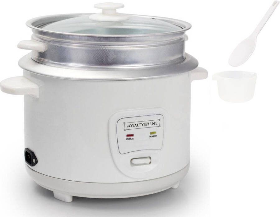 Royalty line RC22 Rijstkoker Met Stomer Rijstkoker Klein 2.2 Liter Stoomkoker Groente Stomer Warmhoudfunctie Anti Droge Bescherming Wit