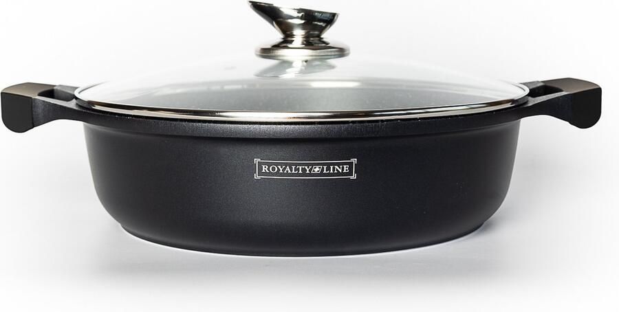 Royalty line BR26ML Hapjespan Inductie Braadpan Ø 26 cm 3 Liter Hapjespannen Voor Alle Warmtebronnen Antiaanbaklaag Met Glazen Deksel Zwart