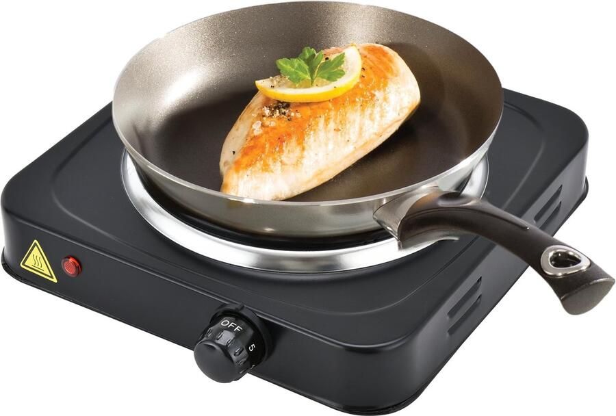 Royalty line HP10502 Elektrische Kookplaat 1 Pits Losse Camping Kookstel Fornuis Ø185mm 1500 W 1 Kookzone Kooktoestel Kampeer Kookstel Zwart