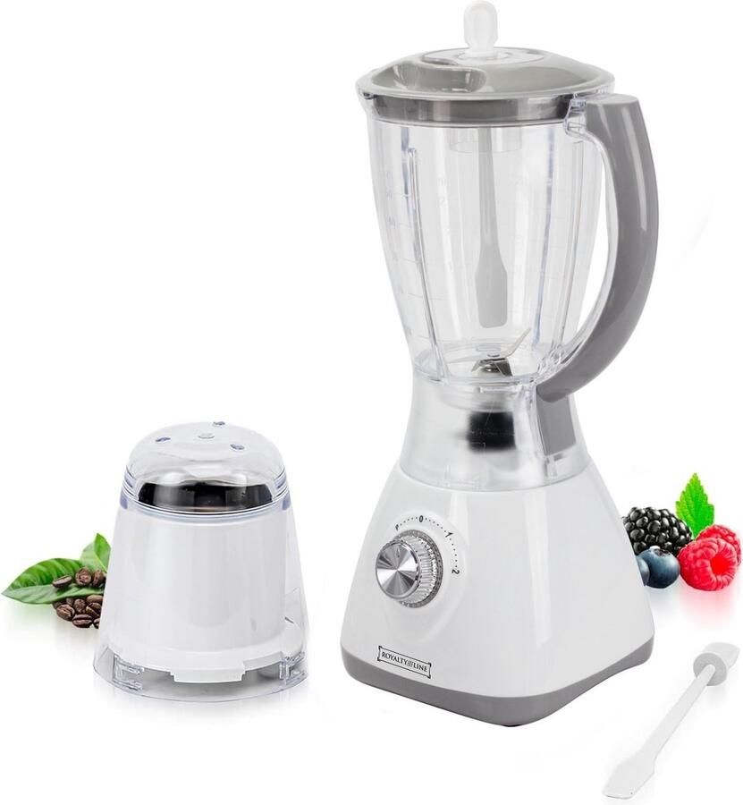 Royalty line SM400P2L Blender Met Koffiemolen Smoothie Maker 1.5L Plastic Kan 500W Blenders met 3 Snelheden Smoothie Blender Met Extra Bonenmaler Grijs