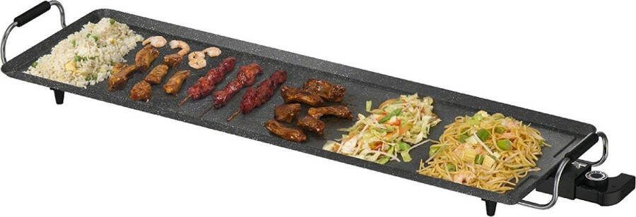 Royalty line TP18211 Teppanyaki Bakplaat XXL Plancha voor 10 Personen 90x23 cm Grillplaat Met Antiaanbaklaag Grilplaten Marmer Coating 2000W Tafelgrill Met Marmer Coating Zwart