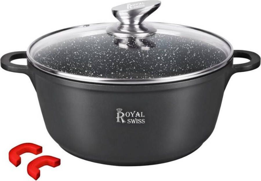 Royalty Royal Swiss Marble soep braadpan Met glazen afdekplaat zwart- voor inductie -Ø24 CM